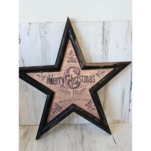 Merry xmas Star hanging decor shabby chic wooden